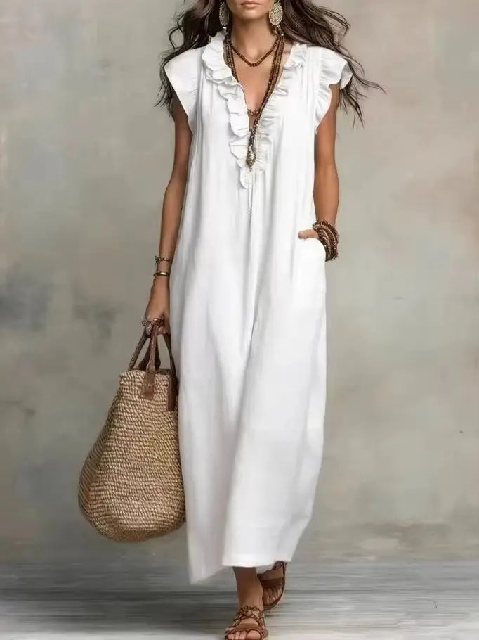 Amara Ruffle V-Neck Maxi Dress
