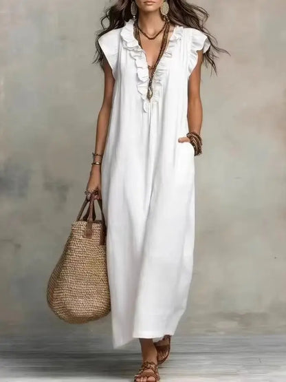 Amara Ruffle V-Neck Maxi Dress