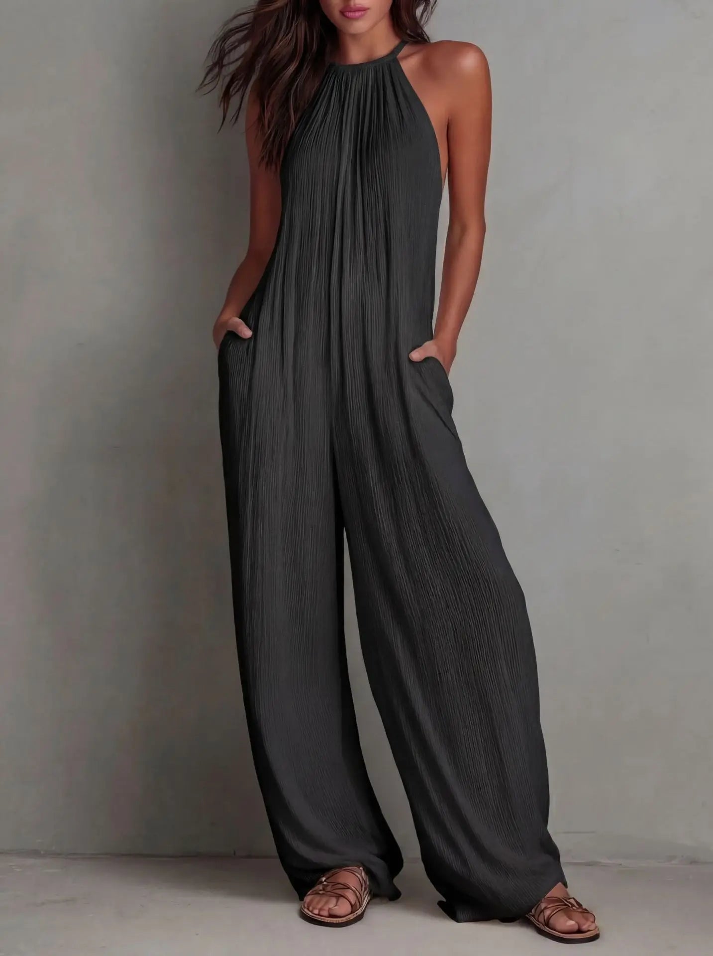 Sundrenched Pleated Halter Jumpsuit