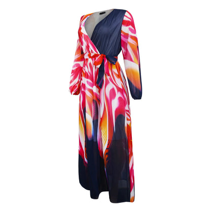 Women's Printed Wrap Maxi Dress