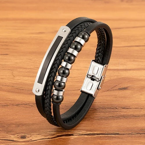 Braided Leather Statement Bracelet