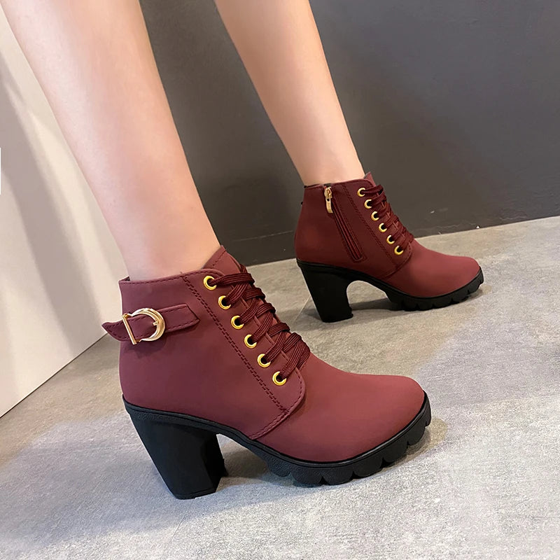 Round Toe Buckle Strap Boots