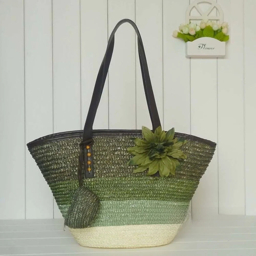 Sun-Drenched Striped Handwoven Straw Tote