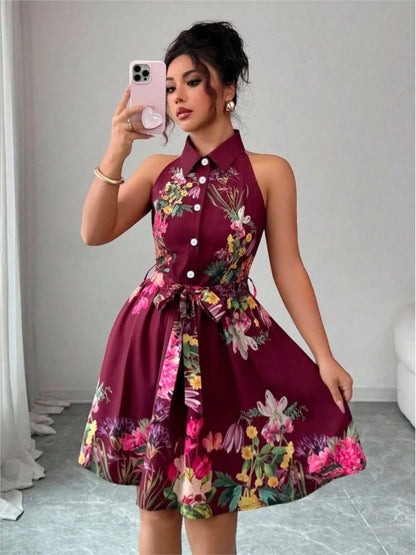 Floral Halter Neck Summer Dress
