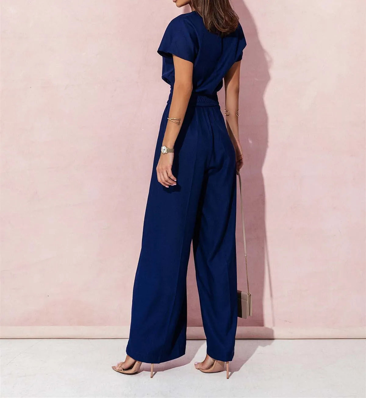 Women's Elegant V-Neck Wide Leg Jumpsuit