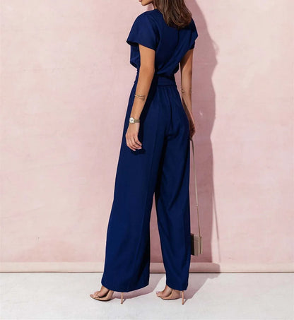 Women's Elegant V-Neck Wide Leg Jumpsuit