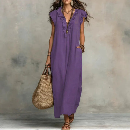 Amara Ruffle V-Neck Maxi Dress