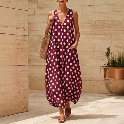 Polka Dot Pocket Maxi Dress