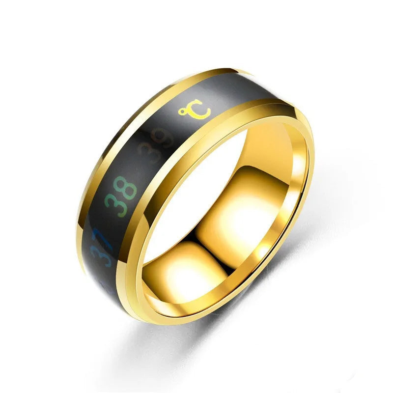 Gold ring with digital display on a white background