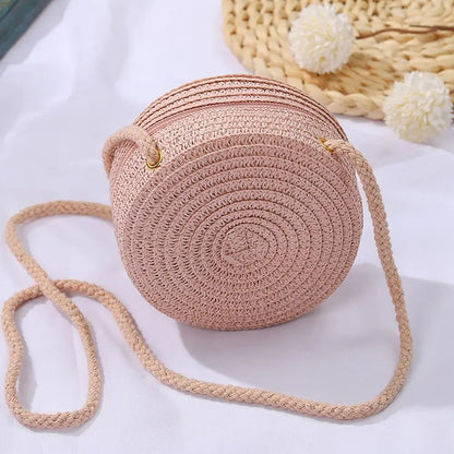 Handmade Round Rattan Crossbody Bag