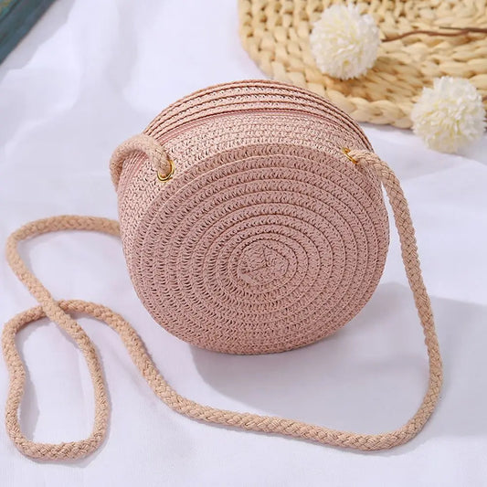 Handmade Round Rattan Crossbody Bag