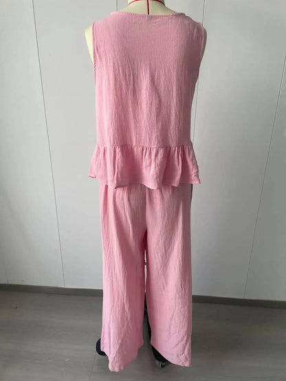 Women's Boho Linen Wide Leg Pant Set