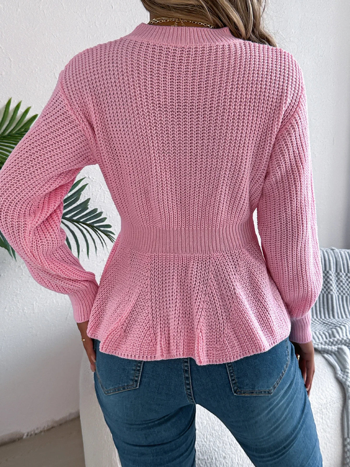 Chic Peplum Cable Knit Pullover Sweater