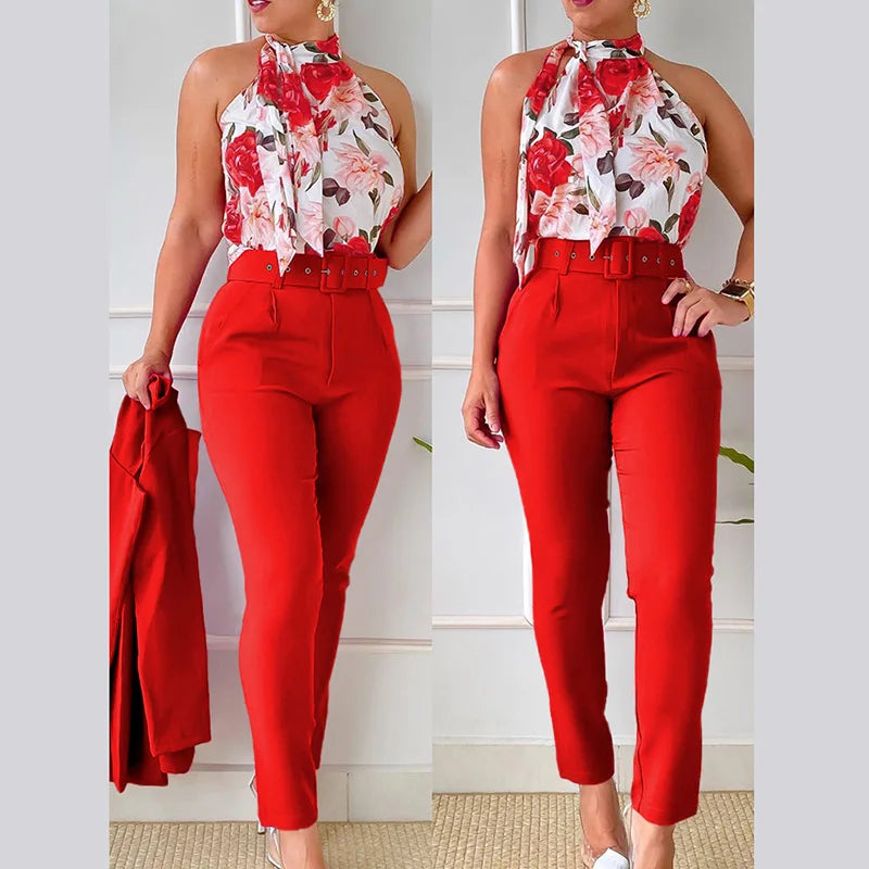 Chic Print Pantsuit Ensemble