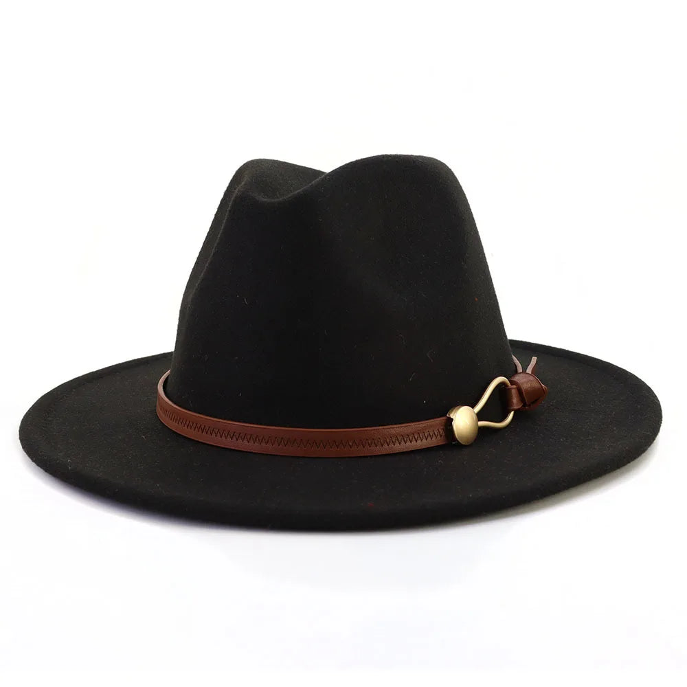 Belt Buckle Wide Brim Fedora Hat