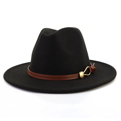 Belt Buckle Wide Brim Fedora Hat