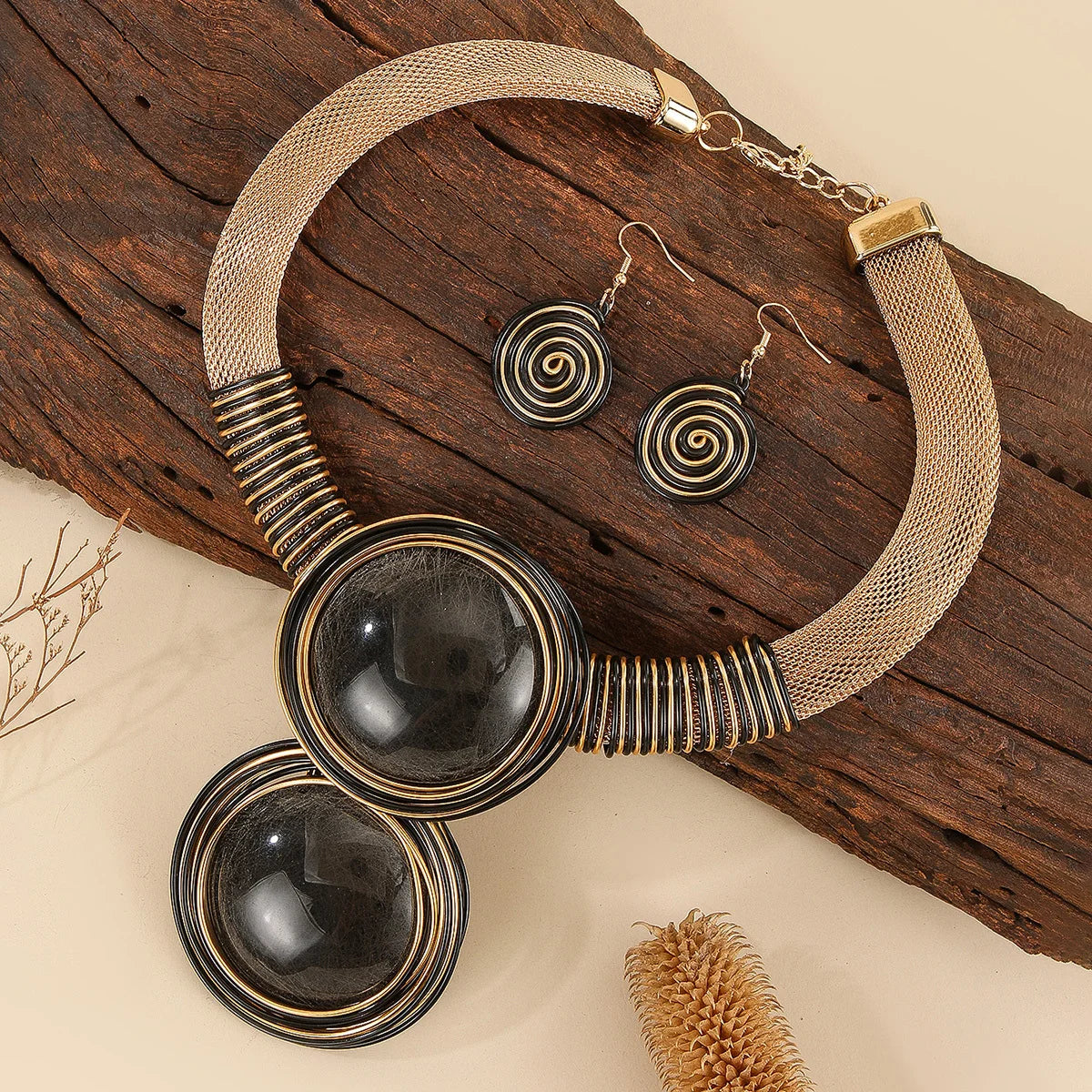 Bold Resin Wire-Woven Statement Necklace Set