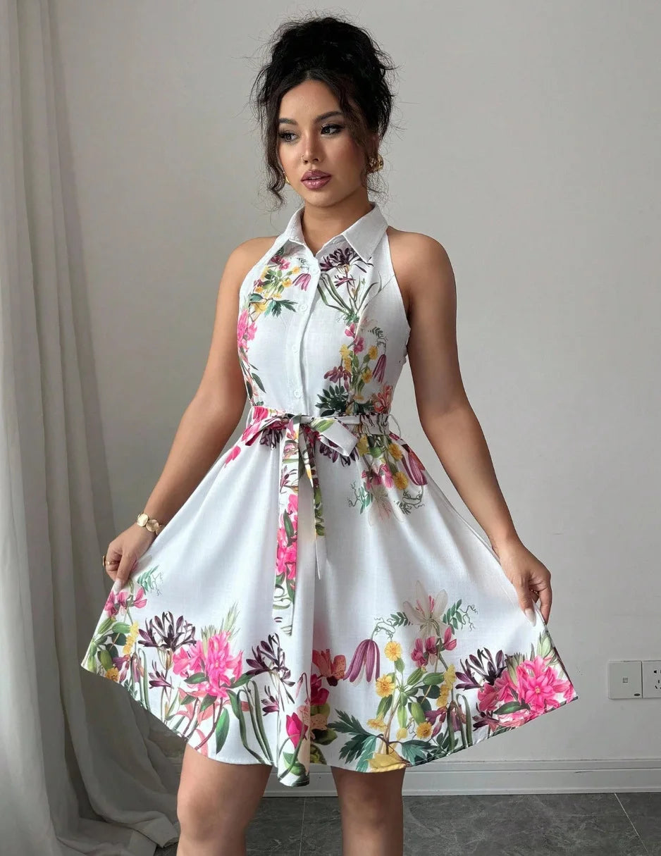 Floral Halter Neck Summer Dress