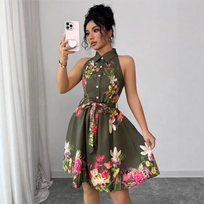 Floral Halter Neck Summer Dress
