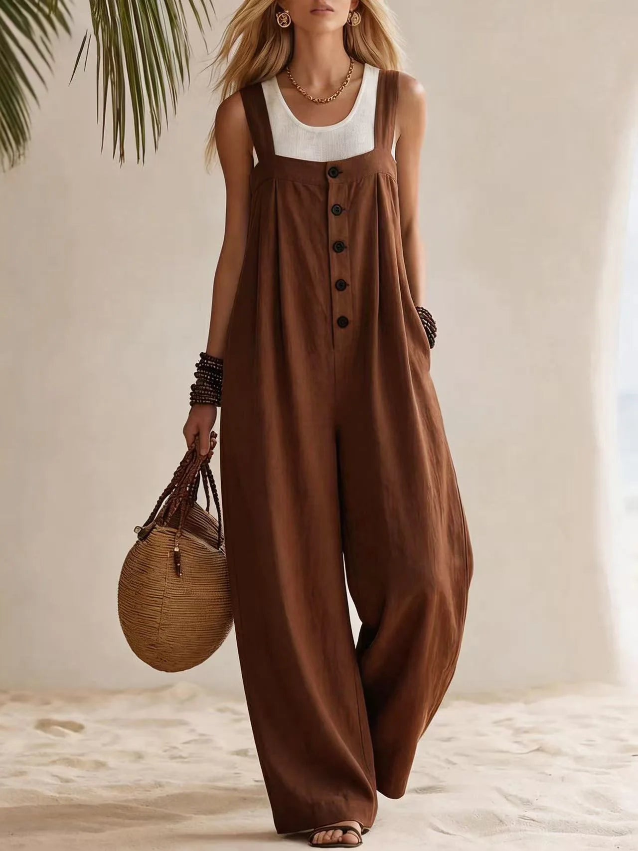 Sundrift Wide-Leg Button Overalls