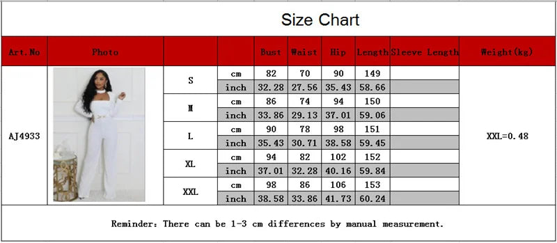 Size chart for a dress with measurements in centimeters and inches.