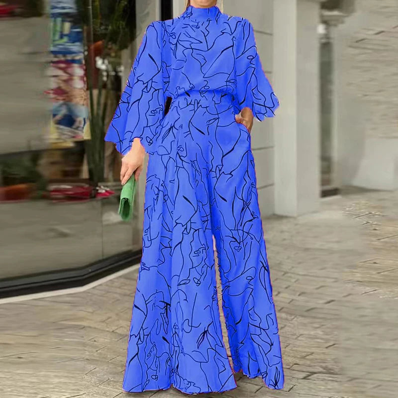 Abstract Print Long Sleeve Jumpsuit