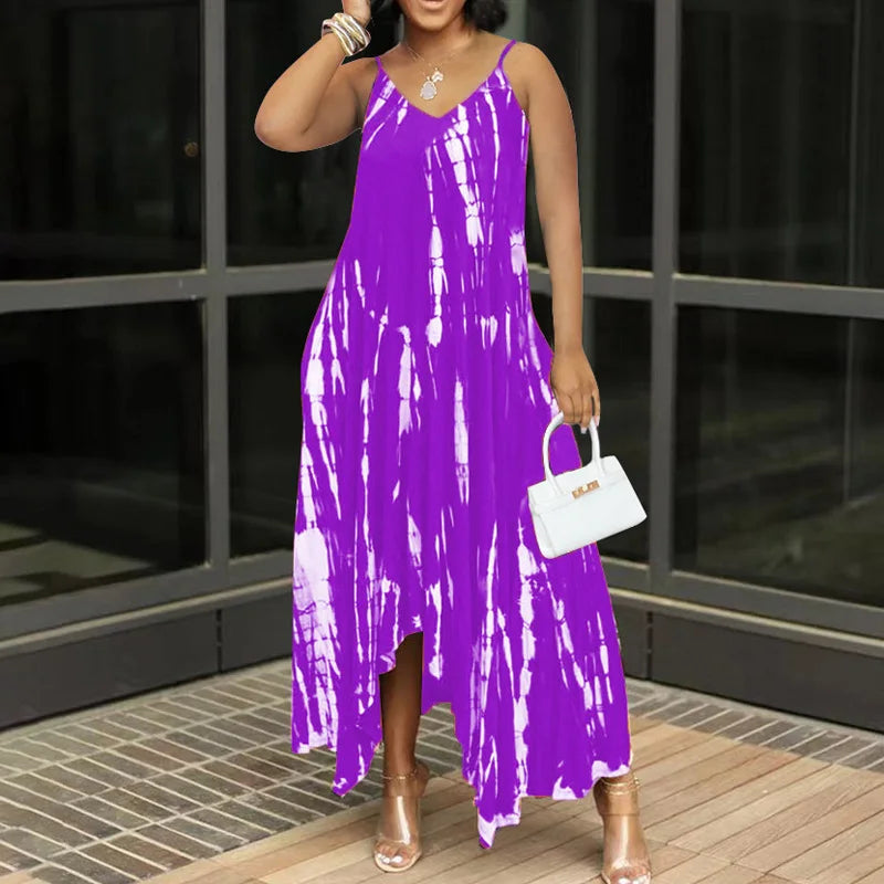 Split Sleeveless Tie-Dye Long Dress