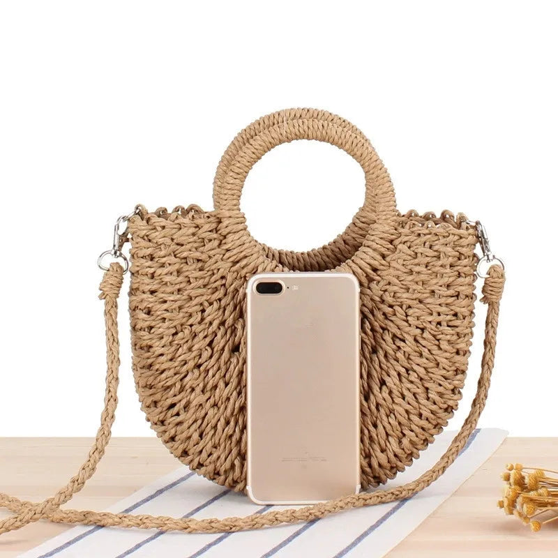 Trendy Handwoven Straw Half-Moon Bag