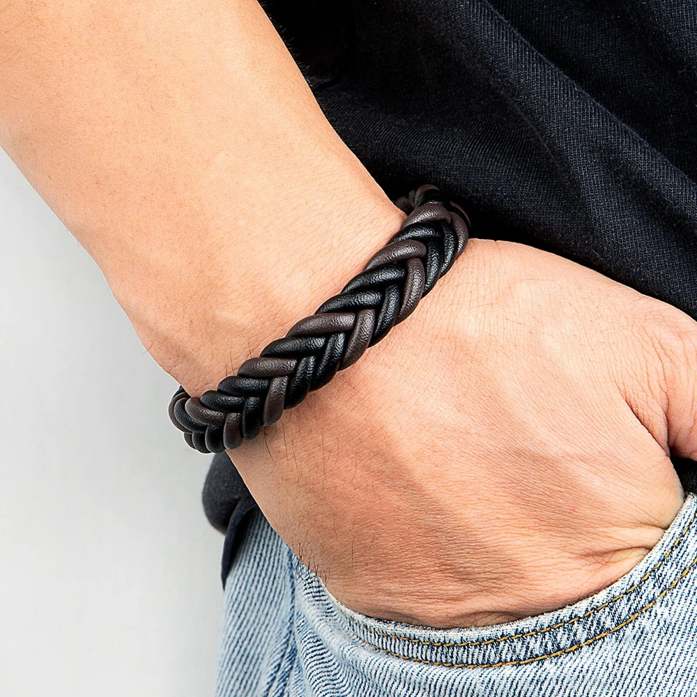 Braided Leather Cuff Bracelet for Men