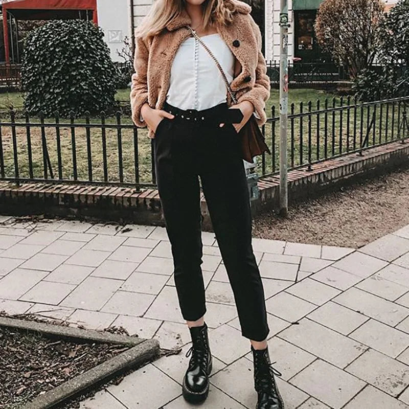 High Waisted Workwear Belted Pants