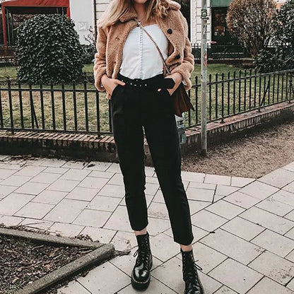 High Waisted Workwear Belted Pants