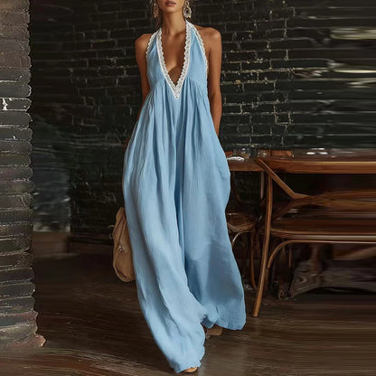 Halter Backless Wide-Leg Boho Jumpsuit