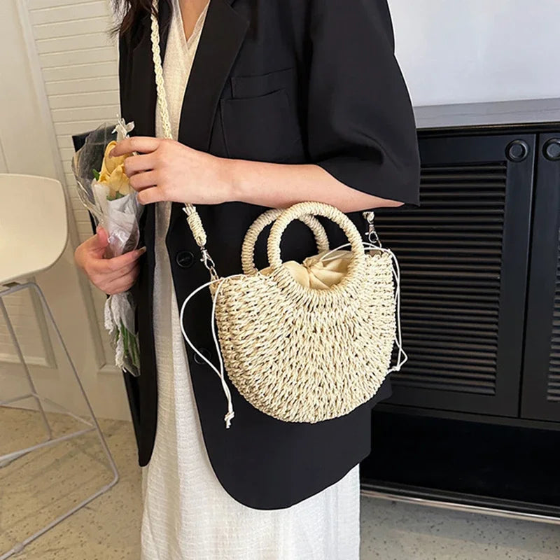 Trendy Handwoven Straw Half-Moon Bag