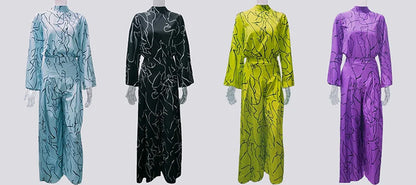 Abstract Print Long Sleeve Jumpsuit