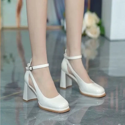 Women's Ankle Strap Block Heel Pumps