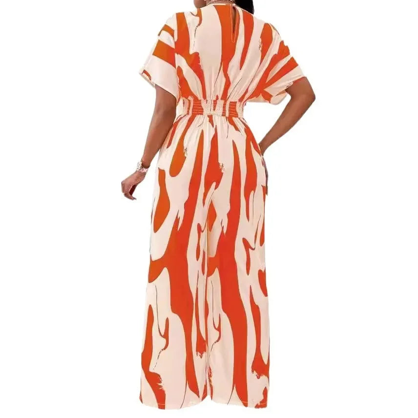 Elegant Printed Batwing Sleeve Jumpsuit