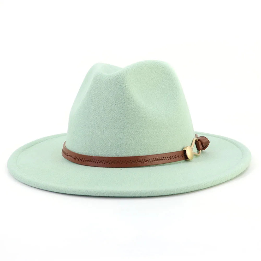 Belt Buckle Wide Brim Fedora Hat