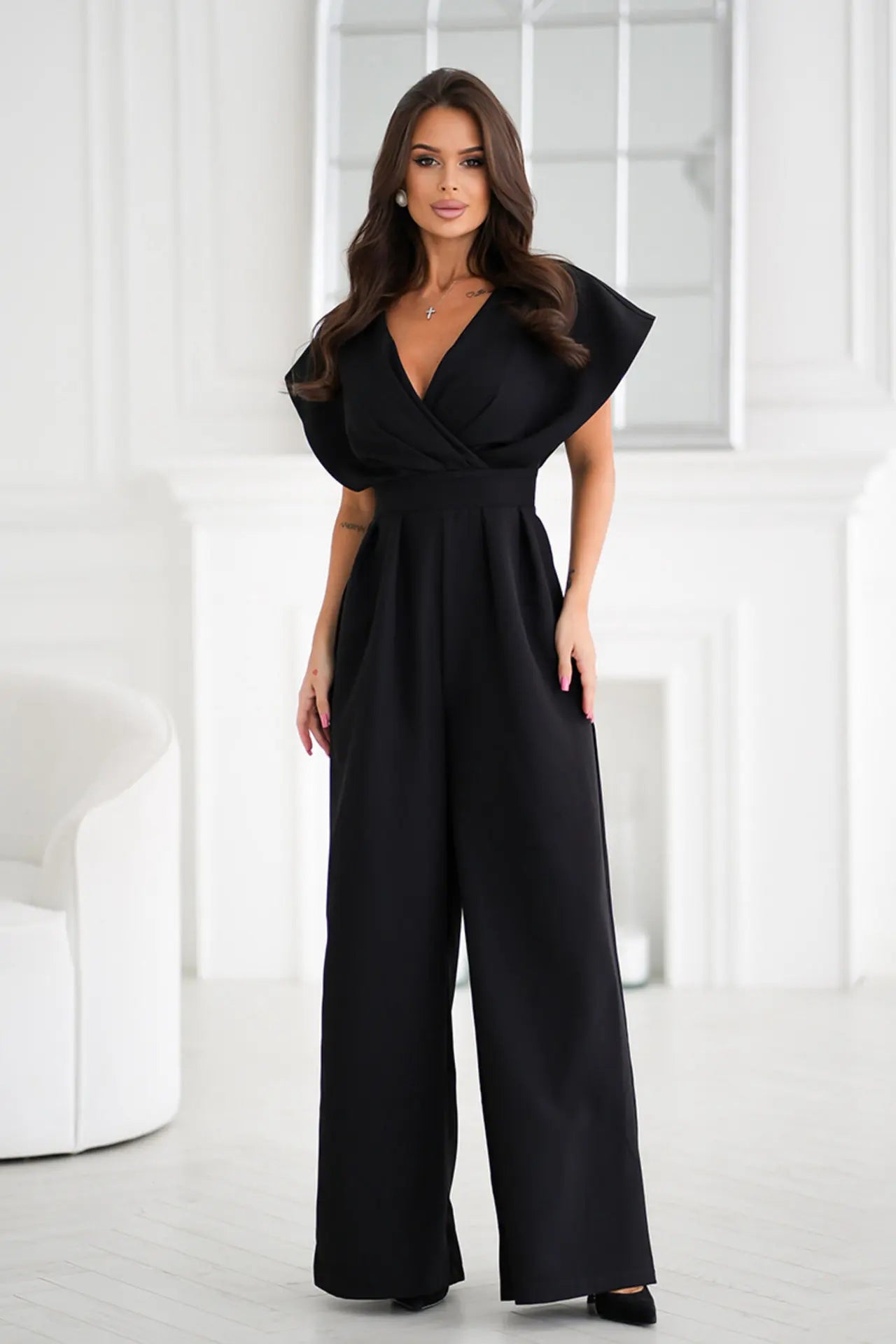 Elegant V-Neck Wide Leg Jumpsuit
