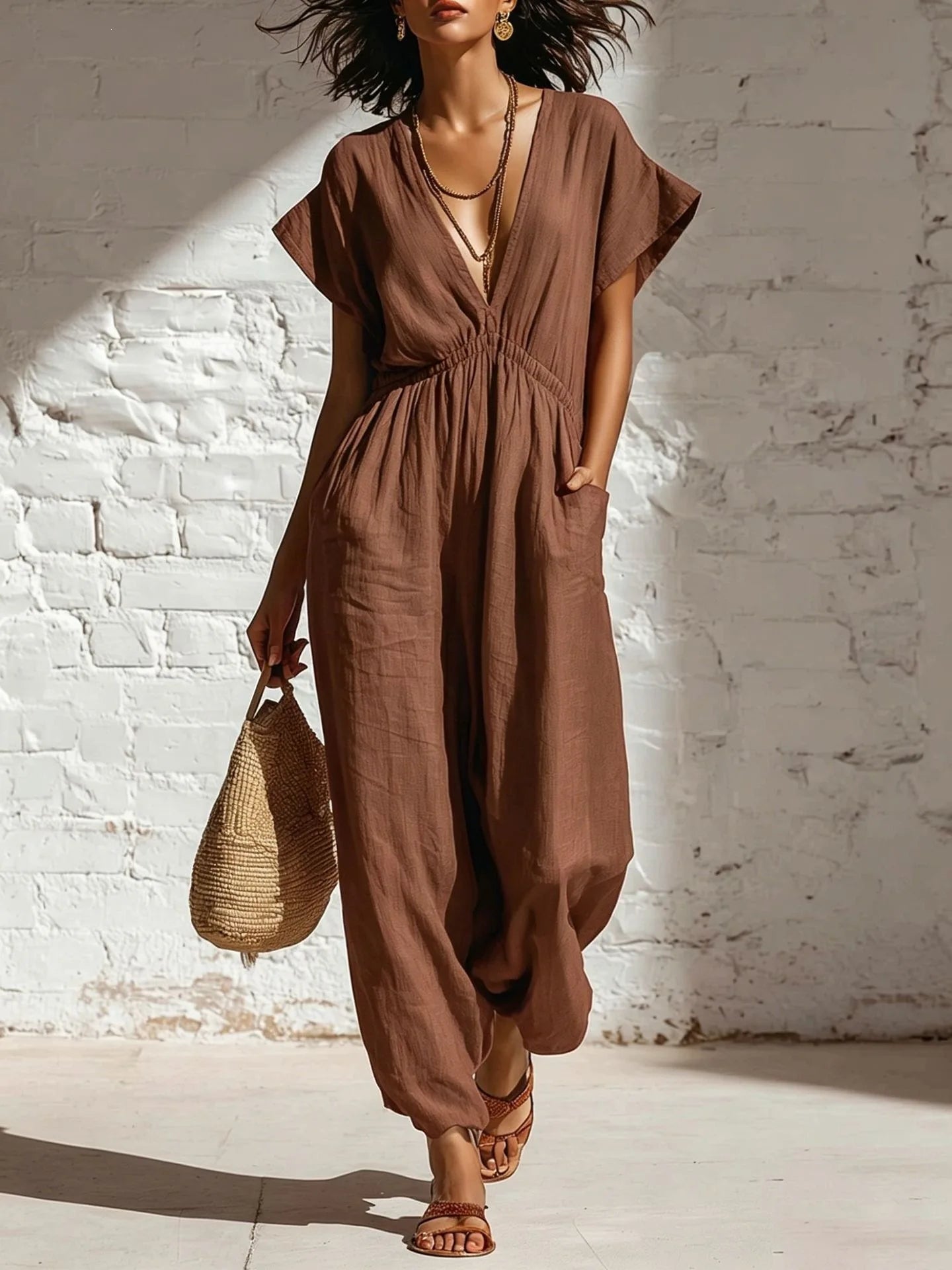 Marrakech Breeze V-Neck Harem Jumpsuit