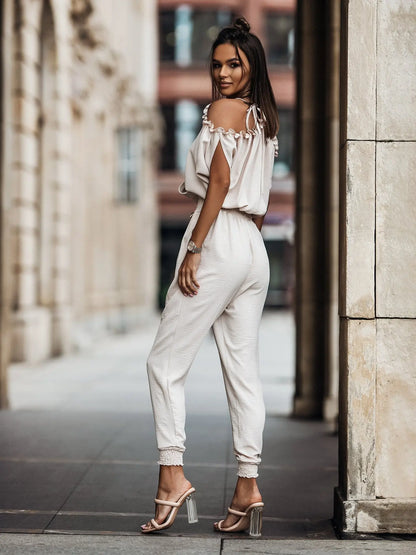 Chic Short Sleeve Open-Back Jumpsuit