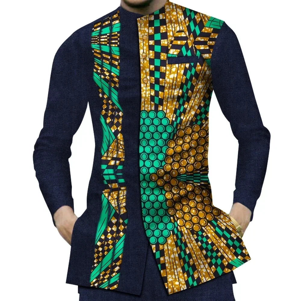 Casual 100% Cotton Mens African  Print Shirt