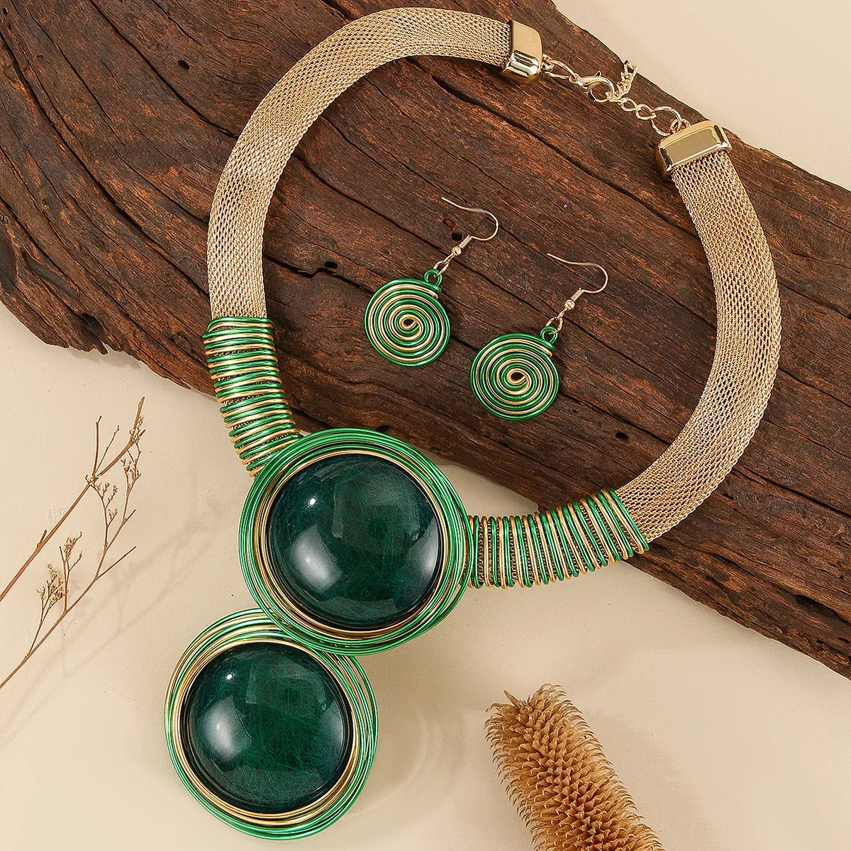 Bold Resin Wire-Woven Statement Necklace Set