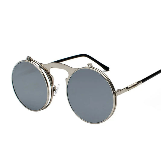Vintage Steampunk Flip-Up Round Sunglasses