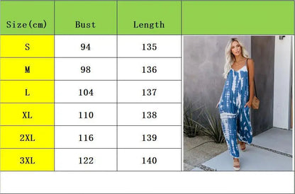 Table displaying dress size chart with measurements and a model wearing the dress.