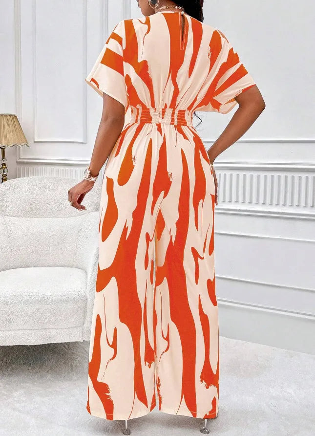 Elegant Printed Batwing Sleeve Jumpsuit