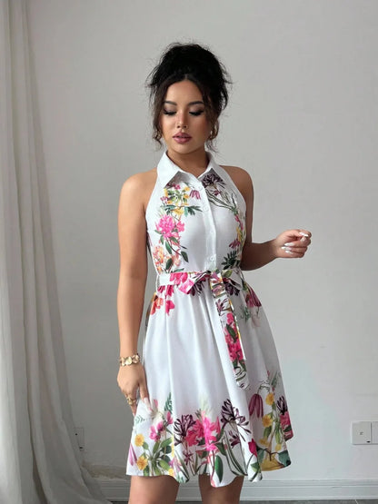 Floral Halter Neck Summer Dress