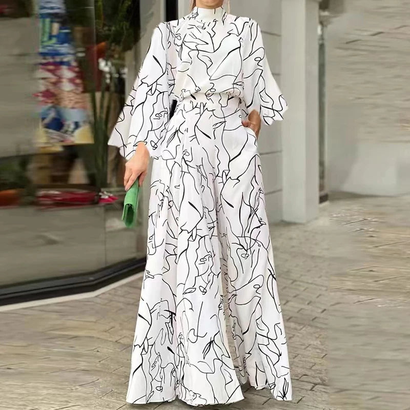 Abstract Print Long Sleeve Jumpsuit