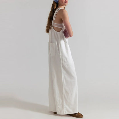 Wide-Leg Denim Overall Jumpsuit