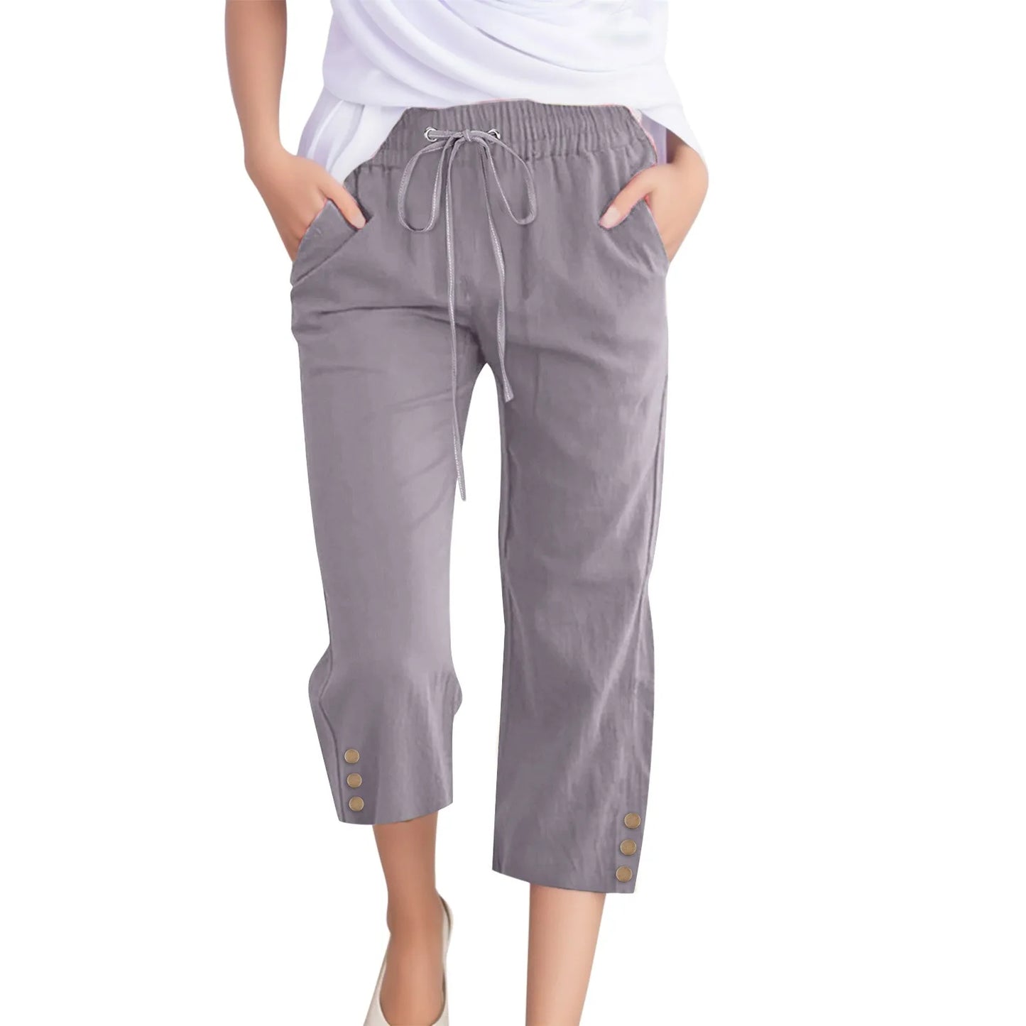 Cotton Linen Capri Pants For Women