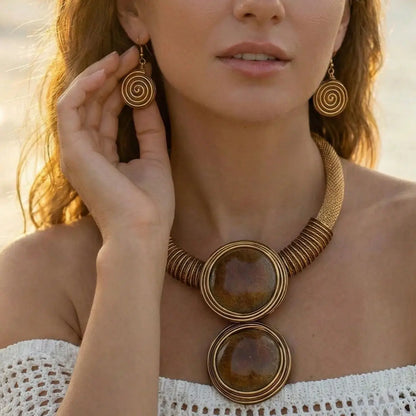Bold Resin Wire-Woven Statement Necklace Set